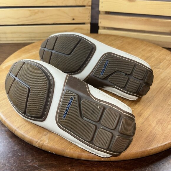 Rockport Women’s Light beige Leather Driving Moccasins Slip On Washable Size 9 W - Picture 4 of 7